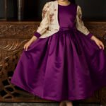 فستان أطفال موف ملكي بتفاصيل مطرزة