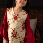 فستان أطفال أحمر فاخر بتطريز ذهبي